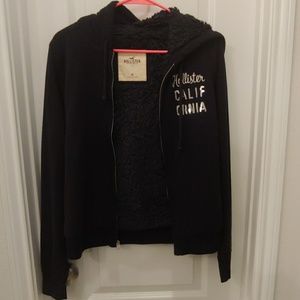 Navy blue fur lined hollister zip up hoodie